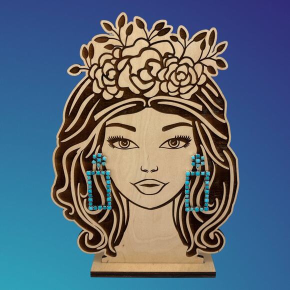 FEDERICO JIMENEZ Sterling Silver & Turquoise Open Rectangle Dangle Post Earrings - Picture 3 of 3